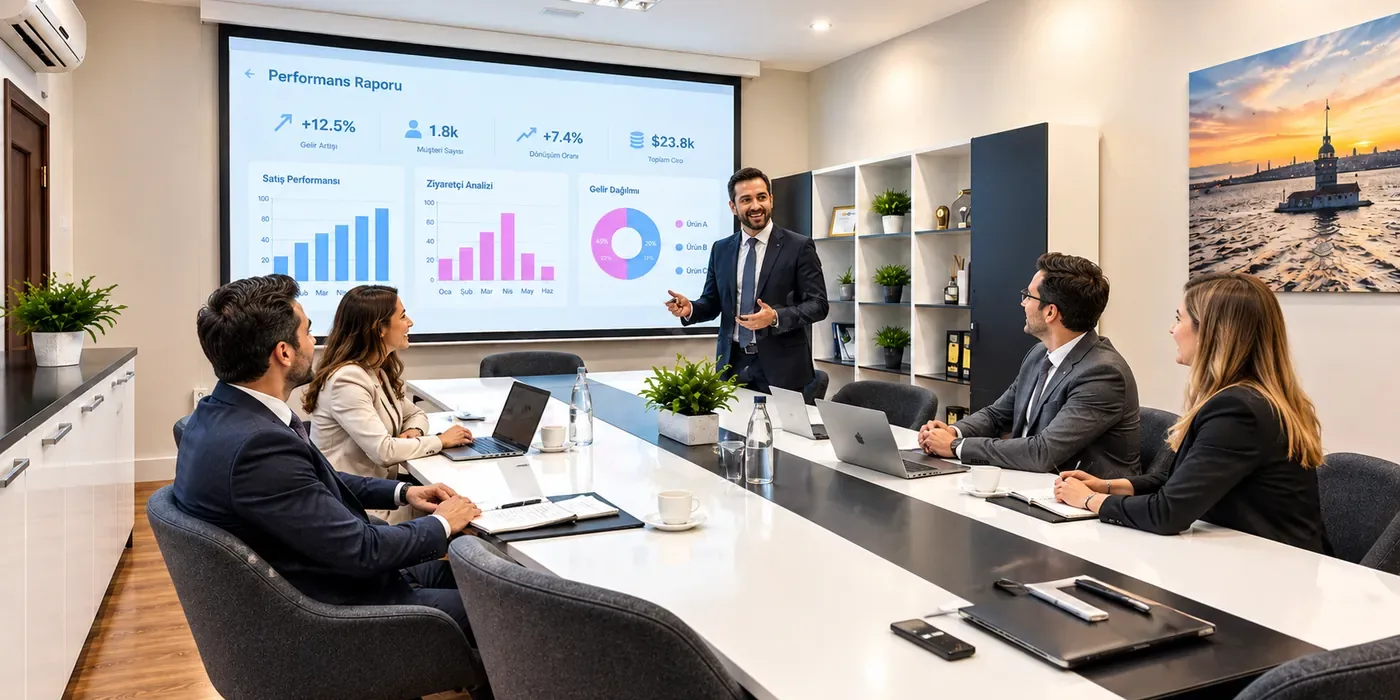 Amfora Ofis Balgat toplantı salonunda projeksiyonla sunum yapılan toplantı